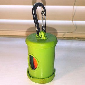 Doggy Waste Bag Dispenser Green w/ Orange Bags Reflector & Clip